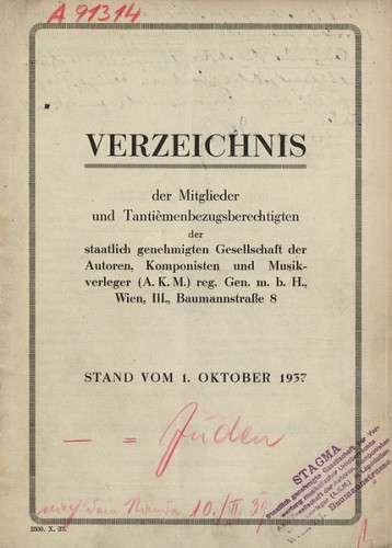 Mitgliederverzeichnis der AKM von 1937