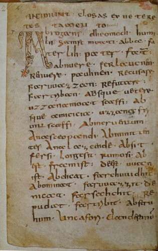 Erste Seite des Codex Abrogans aus dem 8. Jahrhundert