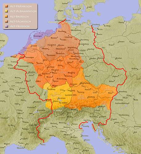 Althochdeutsche Sprachräume im Jahre 962