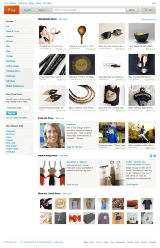 Die Homepage von Etsy