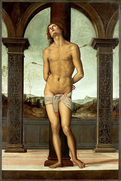 "St. Sebastian an eine Säule gefesselt" von Pietro Perugino