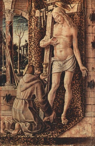 Ein kleines Weihnachtsgeschenk – Engel-Künstler zum Kennenlernen Kunstgeschichte 14. jahrhundert Carlo Crivelli: Hl. Franz von Assisi fängt das Blut Christi aus den Wundmalen auf