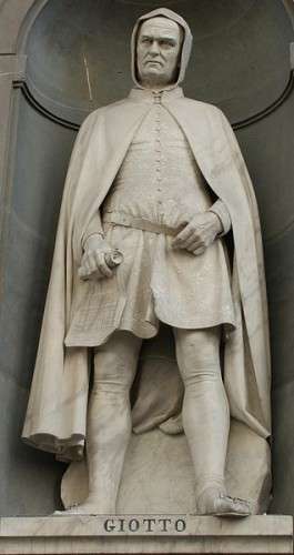 Ein kleines Weihnachtsgeschenk – Engel-Künstler zum Kennenlernen Kunstgeschichte 14. jahrhundert Giovanni Dupré (1817-1882) - Statue von Giotto (1845) an der Fassade der Uffizi Galerie.
