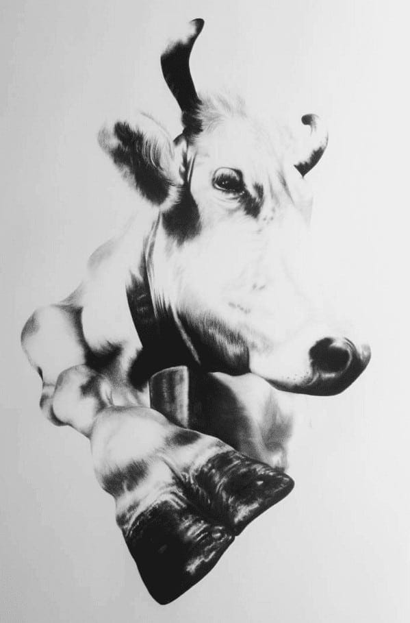 Kohlezeichnung "Schweizer Kuh VI" von Ira van der Merwe