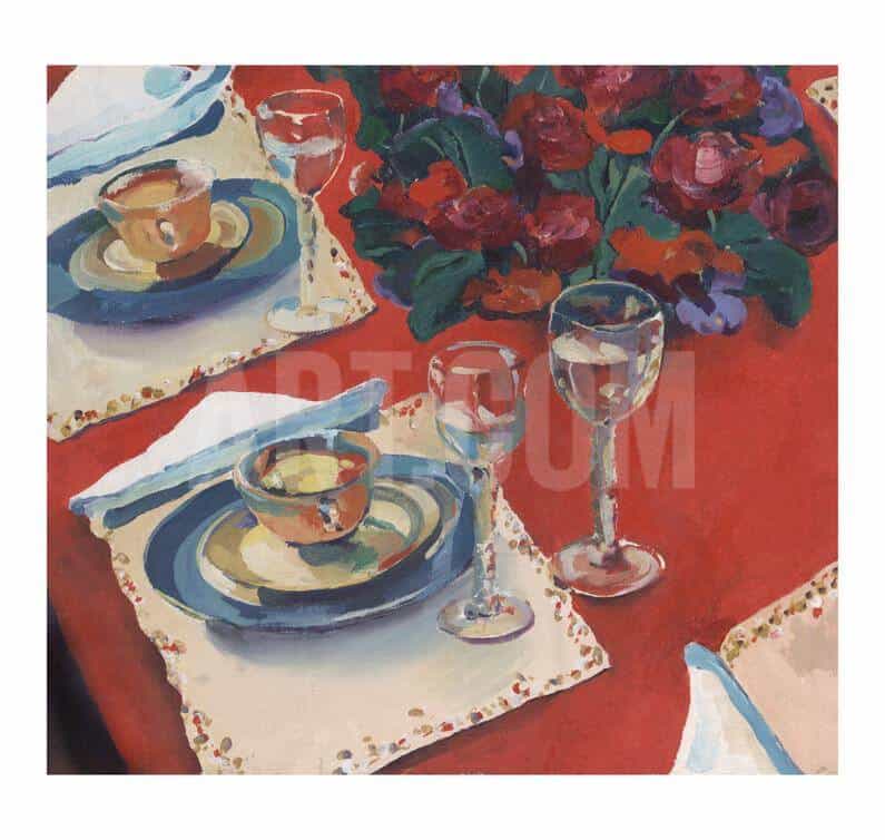 "Red Dining" - Limitierter Giclée-Druck von Valerie Johnson