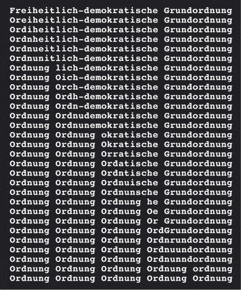 Wolfgang Lauter: Freiheitlich-demokratische Grundordnung, 1978, Siebdruck, 57 cm x 79 cm, signiert und nummeriert, Auflage 150. Abgedruckt im Magazin »Der Spiegel« Nr. 52 / 1977.