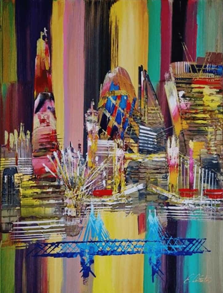 "London Skyline Painting 0699" - Abstraktes Acrylgemälde von Eraclis Aristidou