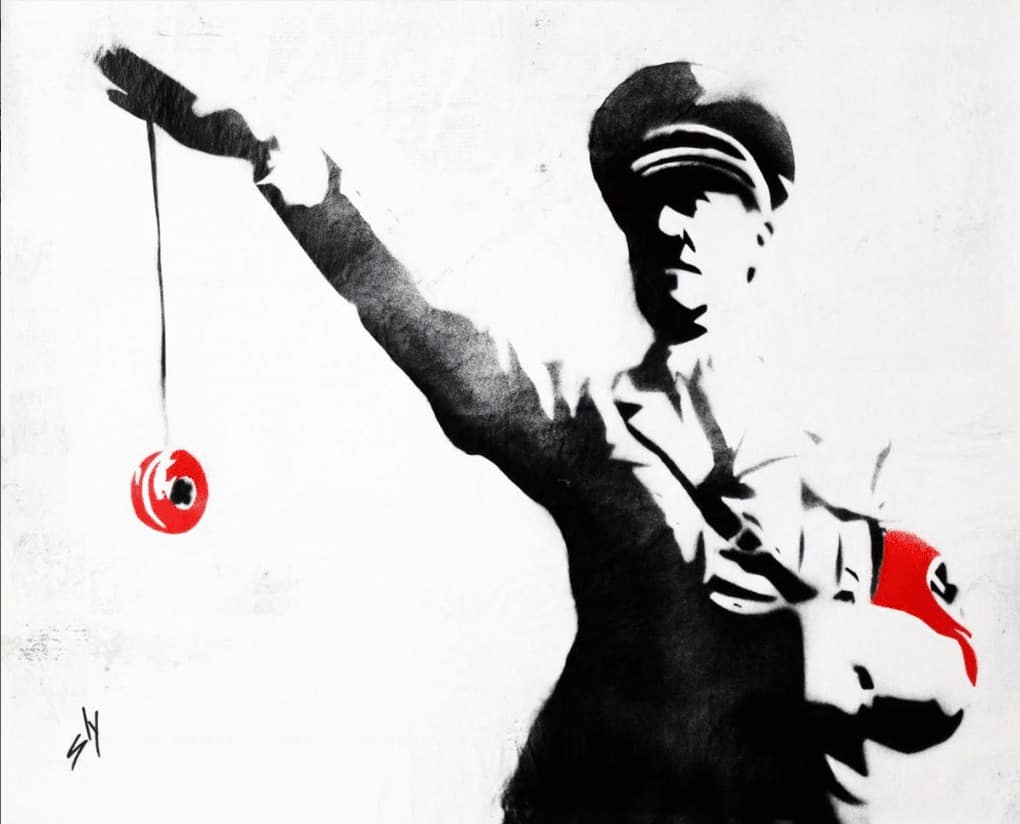 "Yo-yo Hitler" - Spray-Paint Bild des britischen Urban Art Künstlers Juan Sly