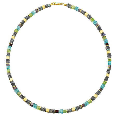 How handmade jewelry gifts tell emotional stories. Creative gifts contentview "Carol" necklace by Ray Alba - Color-harmonious gemstone necklace with gold-plated elements