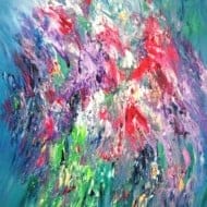"Pink Turquoise Flowery XL 1" - Abstraktes Kunstwerk von Peter Nottrott