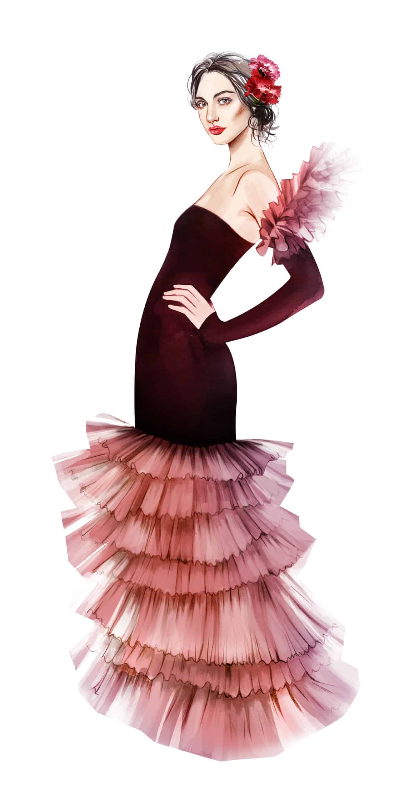 Fashion Illustration inspiriert von der Nelke - Designerin: Rula von Kuniri