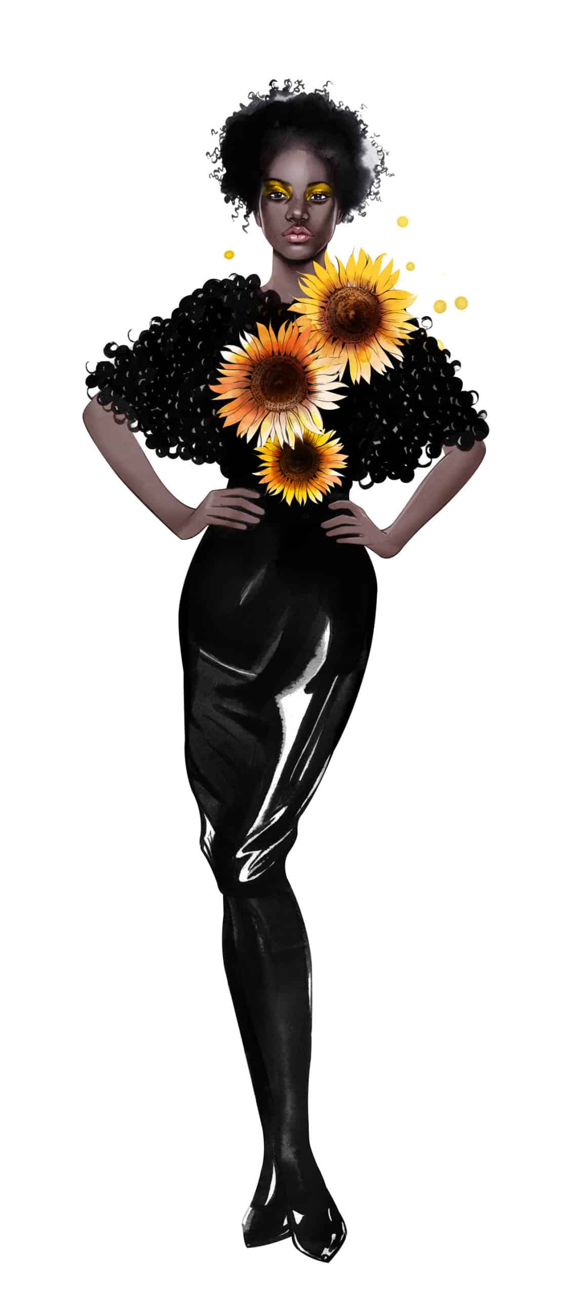 Fashion Illustration inspiriert von der Sonnenblume - Designerin: Aphia Sakyi