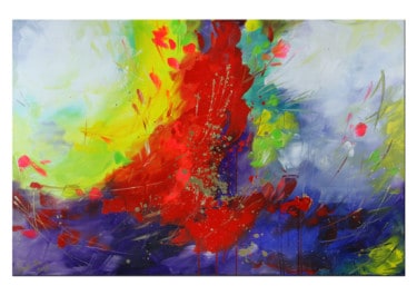 Farbenfrohes Acrylgemälde "Synthese" von L. Schade