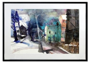 Informelles Aquarell "Weimar" von E. Memmler