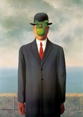 „Der Menschensohn“ des belgischen Surrealisten Rene Magritte (1898-1967). Diese Figur von 1964 eines Mannes mit einem grünen Apfel vor dem Gesicht lässt verschiedene Interpretationen zu