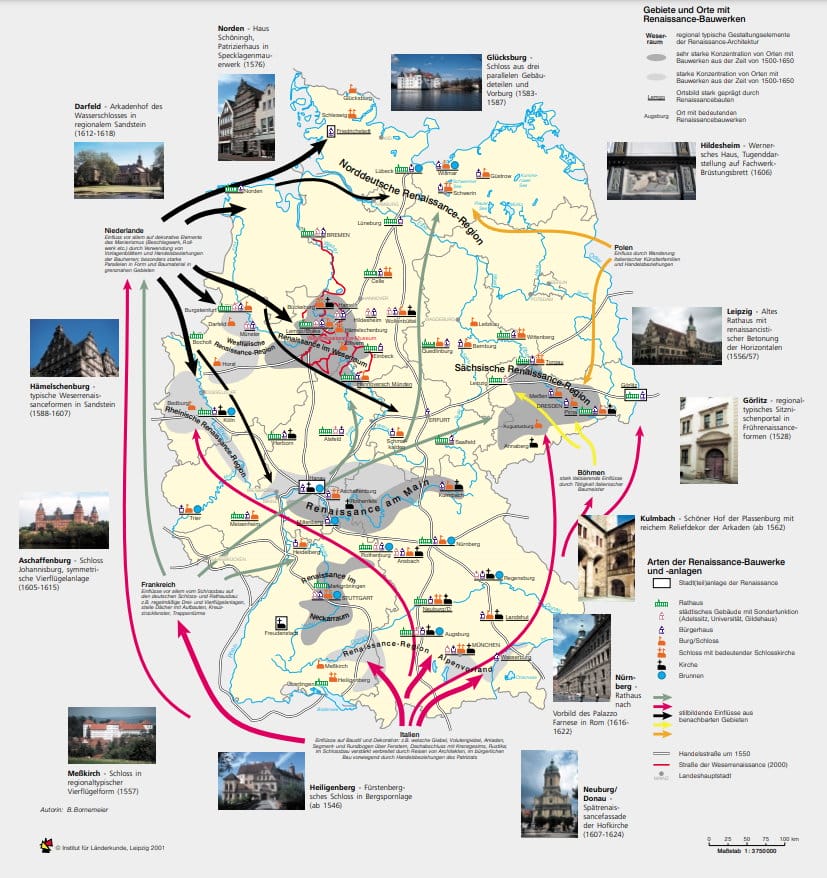 Regionale Baustile der Renaissance, Regionalkarte aus dem Nationalatlas Bundesrepublik Deutschland