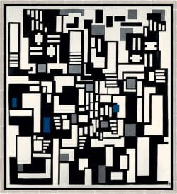 Abstraktes Gemälde "Komposition IX, Opus 18 (Abstraktion der Kartenspieler)" von Theo van Doesburg