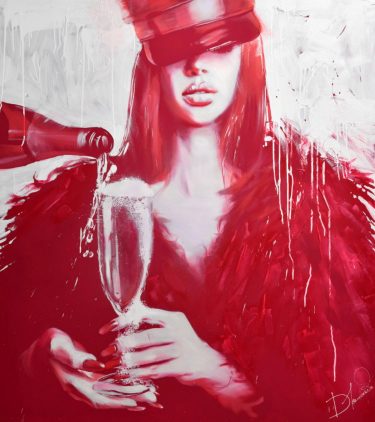 Abstraktes Kunstwerk in Öl- und Acrylfarbe "Save water, drink champagne" von Daria Kolosova, Abstrakter Expressionismus, Unikat