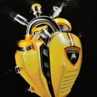 Ölgemälde "Yellow Heart of Lamborghini" (2020) für Freunde des Motorsports - von Daria Kolosova