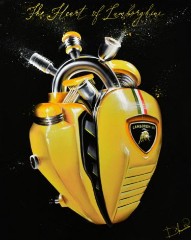 Ölgemälde "Yellow Heart of Lamborghini" (2020) für Freunde des Motorsports - von Daria Kolosova