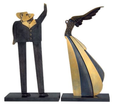 Bronze Multiple von Paul Wunderlich - Skulpturengruppe "Flügelfrau und Fragensteller"