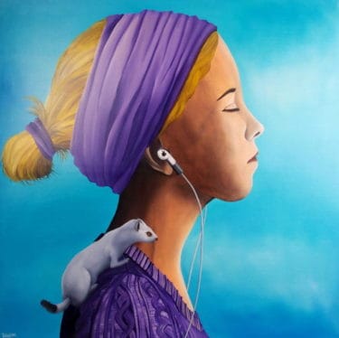 "Girl with an Ermine Painting" - Traumhaftes Ölgemälde von Trevisan Carlo