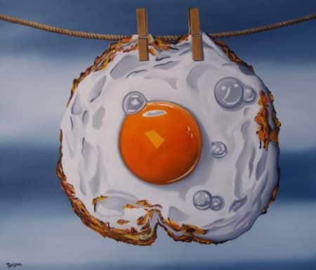 "Washed egg Painting" - Surrealistisches Bild von Trevisan Carlo, Öl auf Leinwand