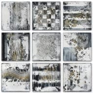 Abstraktes Acrylbild „Artefacts“ von Inez Froehlich, Texturiert auf Leinwand