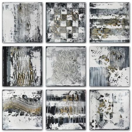 Abstraktes Acrylbild „Artefacts“ von Inez Froehlich, Texturiert auf Leinwand