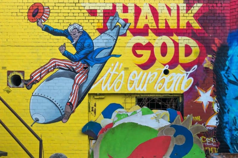 Uncle Sam bomb mural in Teufelsberg, Berlin