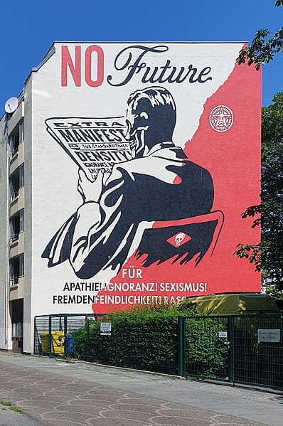 Wandmalerei No Future von Shepard Fairey, 2017, Schwerinstraße 3, Berlin-Schöneberg