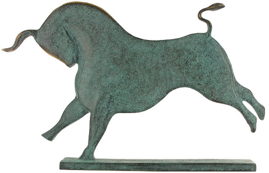 Tierplastik "Stier" aus Bronze, von Raimund Schmelter