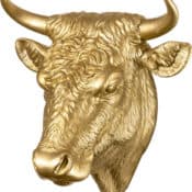 Skulptur "Stierkopf" von Ottmar Hörl, Kunstguss als limitertes Multiple, Gold (2010)