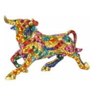 Farbenfrohe Mosaikfigur "Stier", Kunstguss, inspiriert durch Antoni Gaudí