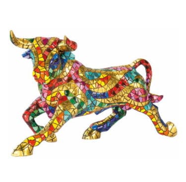 Farbenfrohe Mosaikfigur "Stier", Kunstguss, inspiriert durch Antoni Gaudí
