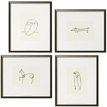 Zeichnungen von Pablo Picasso: 4 Tierbilder im Set, Giclée auf Bütten
