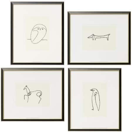Zeichnungen von Pablo Picasso: 4 Tierbilder im Set, Giclée auf Bütten