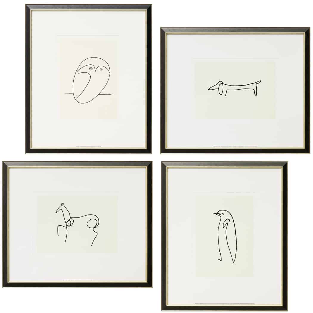 Drawings by Pablo Picasso: 4 animal pictures in the set, Giclée on letters
