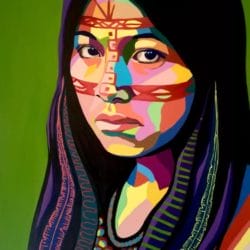 Folk Art Acrylbild „Kichwa Woman​“ (2021) der peruanischen Malerin Gisella Stapleton