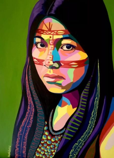 Folk Art Acrylbild „Kichwa Woman​“ (2021) der peruanischen Malerin Gisella Stapleton