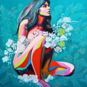 Folk Art Acrylbild „Wild Tina“ (2016) der peruanischen Malerin Gisella Stapleton, limitierter Kunstdruck