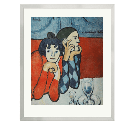 Pablo Picasso: "Harlekin und Gesellin", Reproduktion auf Papier