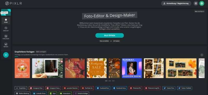 Pixlr E - Kostenloser Foto Editor und Design Maker