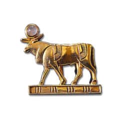 Altägyptisches Tierkreiszeichen "Stier" mit Glücksstein Rosenquarz, Brosche