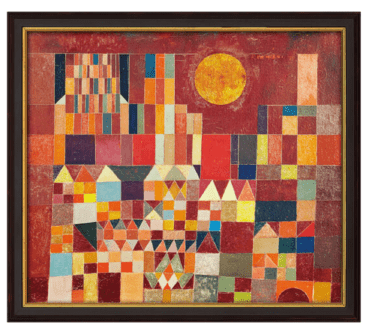 Expressionistisches Werk "Burg und Sonne" (1928) von Paul Klee, Reproduktion, Giclée auf Leinwand