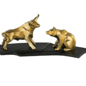 Skulpturenpaar "Bulle und Bär" von Jürgen Götze, Version in Bronze