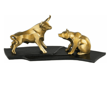 Skulpturenpaar "Bulle und Bär" von Jürgen Götze, Version in Bronze