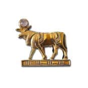 Altägyptisches Tierkreiszeichen "Stier" mit Glücksstein Rosenquarz, Brosche