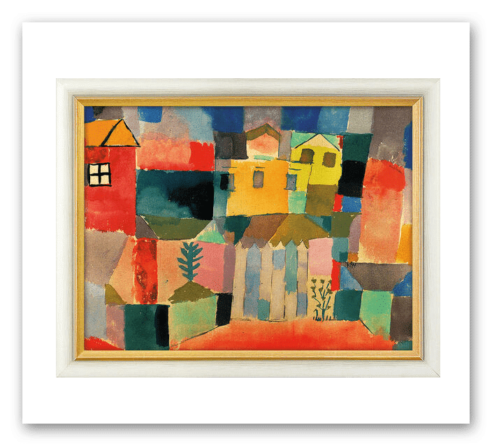 Abstraktes Gemälde "Häuser am Meer" (1914) von Paul Klee, limitierte Reproduktion auf Leinwand