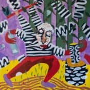 Acrylmalerei "Village entertainment" der russischen Malerin Elena Romanovskaya, Naive Kunst / Primitivismus